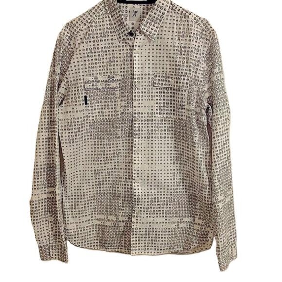 Marc Ecko White and Gray Smile Button-Up Shirt - Picture 1 of 5